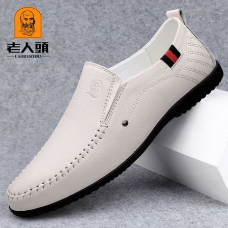 老人头官方正品%100纯牛皮软底软面防滑透气商务驾车开车休闲皮鞋