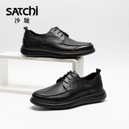 沙驰夏季镂空透气真皮男士休闲皮鞋软弹时尚休闲舒适402643700Z