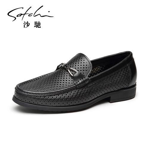 Satchi/沙驰【六芒星】男鞋夏季透气套脚休闲软面镂空皮鞋40843020Z主图