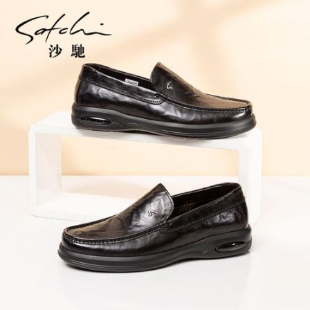 沙驰男鞋真皮牛皮百搭舒适男士休闲皮鞋乐福鞋402482466Z