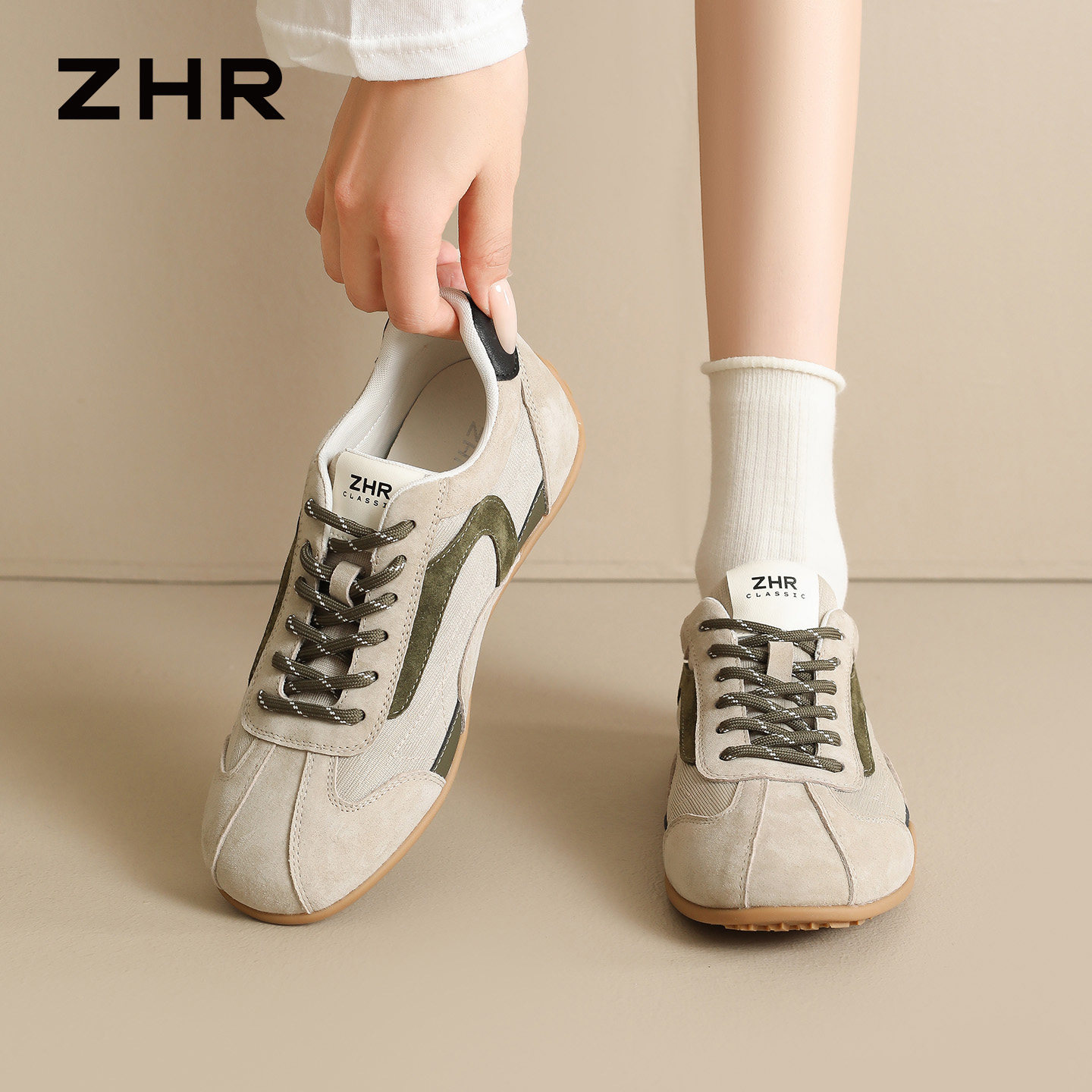ZHR则则真皮德训鞋女2026秋季新款百搭软底运动鞋复古休闲阿甘鞋主图