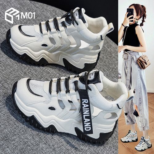 M01镂空老爹鞋女2026百搭爆款夏季时尚网面透气增高厚底运动凉鞋主图