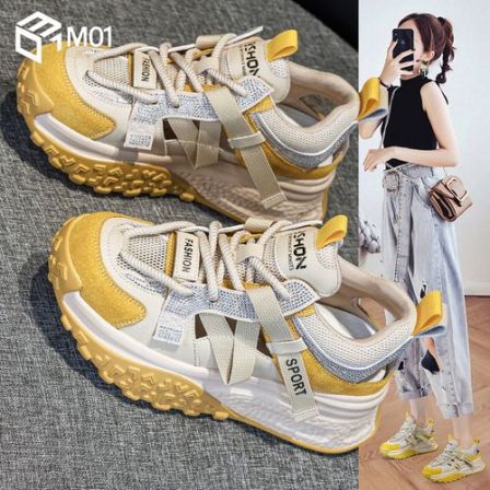 M01新款老爹鞋女夏季透气镂空网面时尚百搭爆款增高厚底运动凉鞋