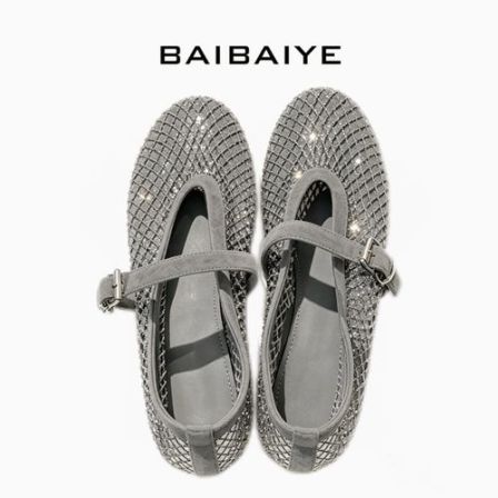 意式复古闪钻网格浅口单鞋 镂空透气【BAIBAIYE】Z26SS355