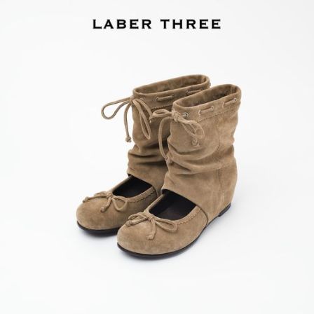 LABERTHREE 2026法式复古游牧芭蕾靴抽绳堆褶时尚休闲短靴女