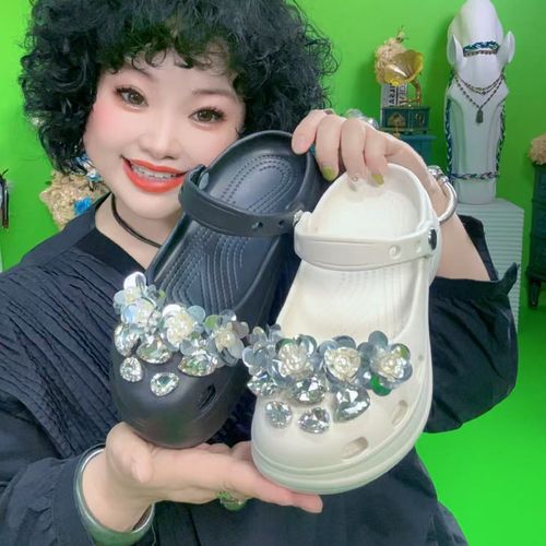 知足敏儿水钻洞洞EVA厚底女款夏季芭蕾透气拖鞋增高996-1主图