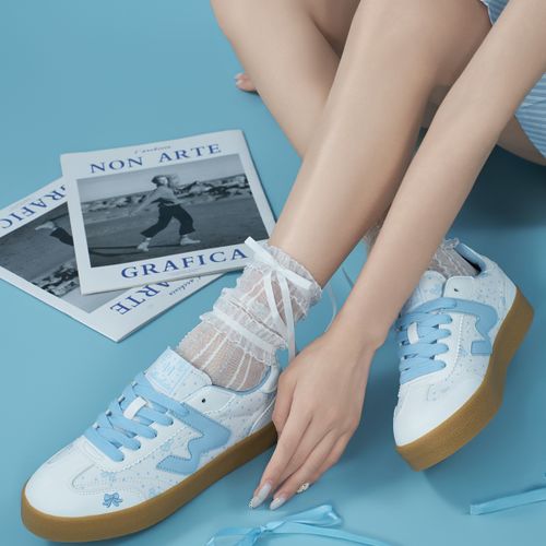 顽刻ollieskate蓝色波点蝴蝶结生胶底校园风W学生男女德训滑板鞋主图