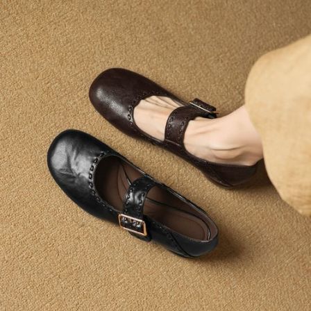 3cm 复古百搭粗跟浅口玛丽珍鞋秋季通勤休闲简约舒适软底时尚单鞋