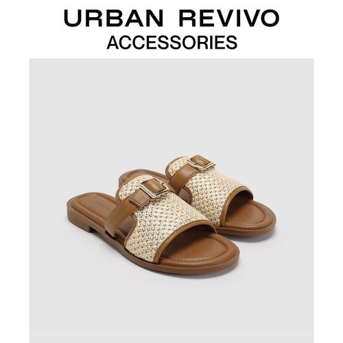 URBAN REVIVO2026夏季新款女士度假编织扣带露趾拖鞋UAWS60080+主图