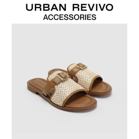 URBAN REVIVO2026夏季新款女士度假编织扣带露趾拖鞋UAWS60080+