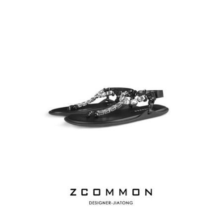 Z common时尚水钻百搭夹脚人字仙女风度假沙滩平底凉鞋 2411053