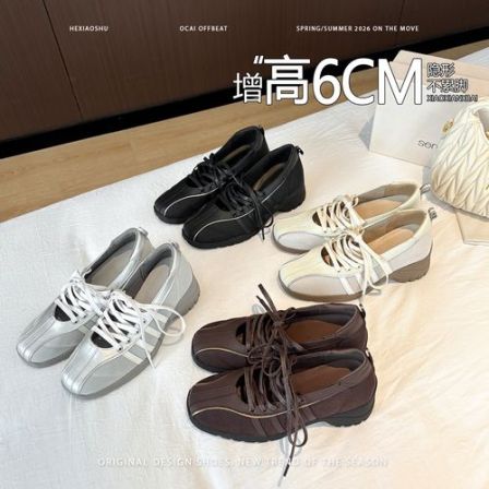 真皮版机能风绑带浅口单鞋女新款小众百搭软底6cm内增高玛丽珍鞋