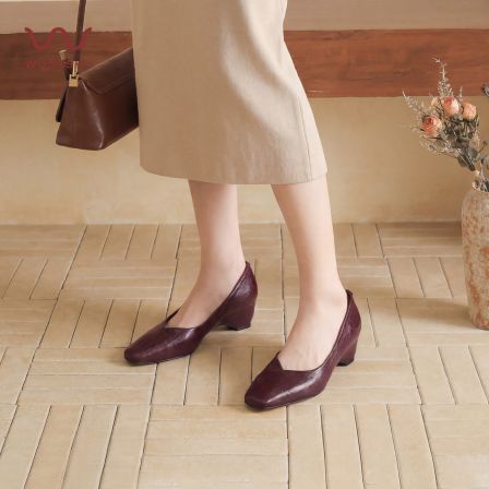 吴大叔复古棕色方头粗跟低跟浅口中跟鞋单鞋软底舒适百搭通勤女鞋