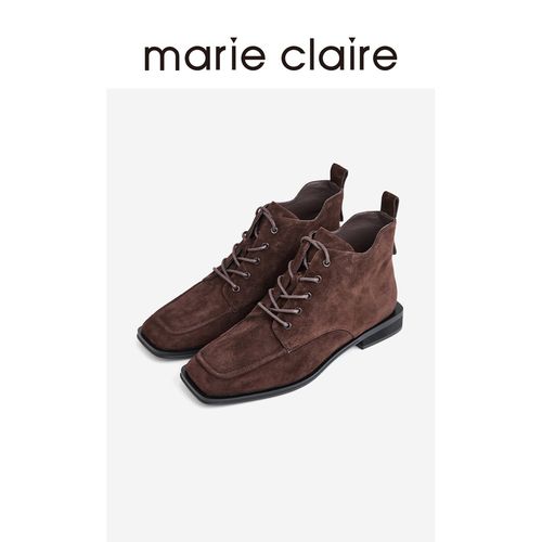 MC女鞋方头马丁短靴2025年冬季美拉德保暖踝靴女marieclaire女鞋主图