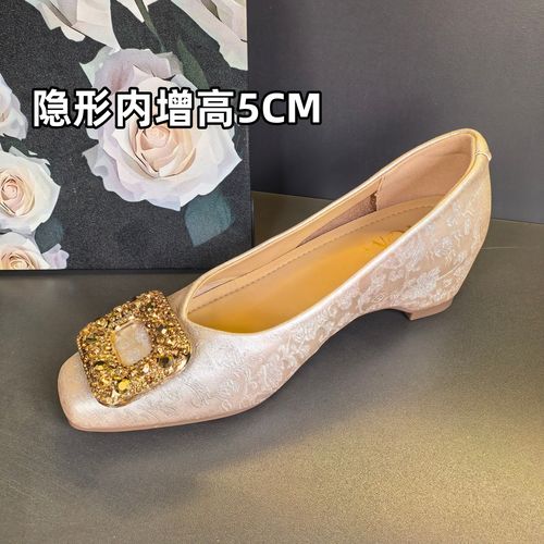 内增高5cm~水钻方扣法式方头单鞋浅口气质百搭夏季通勤职业单鞋主图