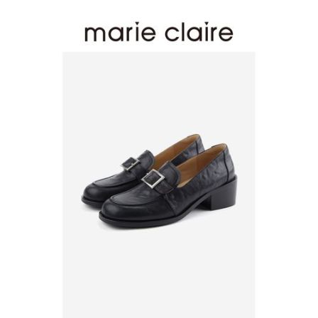 MC女鞋方扣乐福鞋2026年春季圆头午夜巴黎黑单鞋marieclaire女鞋