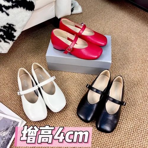 真皮红色内增高单鞋女2026法式复古时尚方头夏季百搭玛丽珍配裙子主图