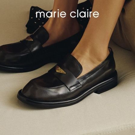 MC女鞋三角标乐福鞋2026年春圆头宇宙尘土黑单鞋marieclaire女鞋