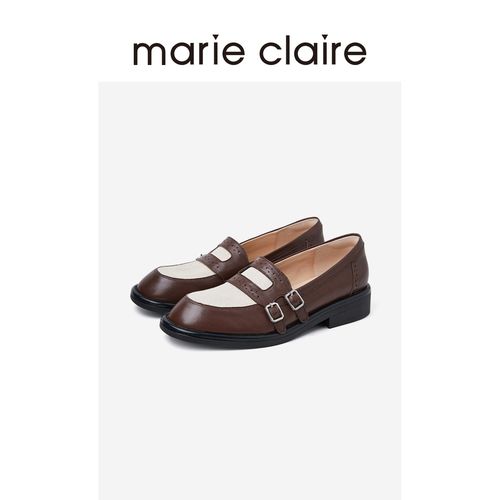 MC女鞋拼接孟克鞋2026年春季拼色乐福鞋女皮单鞋marieclaire女鞋主图