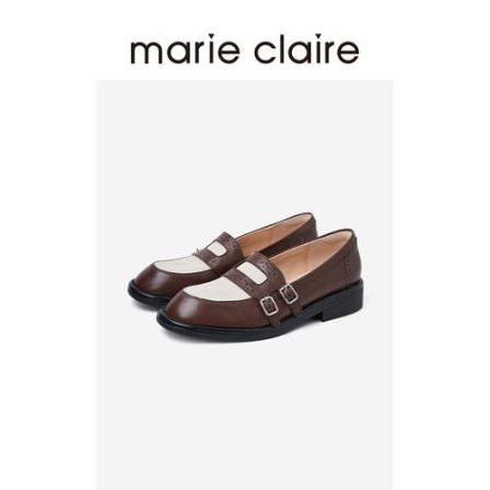 MC女鞋拼接孟克鞋2026年春季拼色乐福鞋女皮单鞋marieclaire女鞋