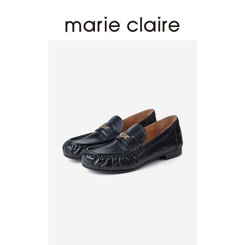 MC女鞋水洗褶皱乐福鞋2026年春季午夜巴黎黑单鞋marieclaire女鞋主图