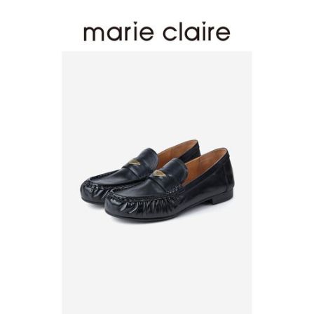 MC女鞋水洗褶皱乐福鞋2026年春季午夜巴黎黑单鞋marieclaire女鞋