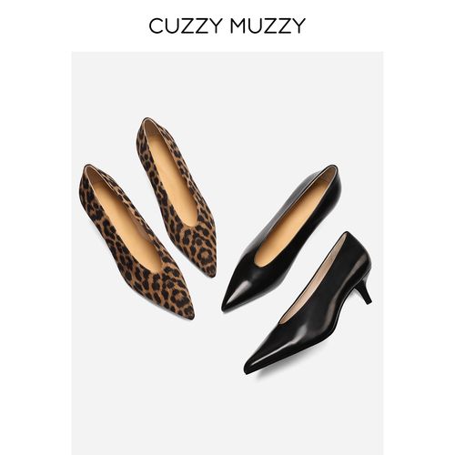CUZZY MUZZY法式复古高跟鞋女细跟浅口真皮尖头单鞋主图