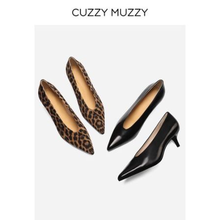 CUZZY MUZZY法式复古高跟鞋女细跟浅口真皮尖头单鞋