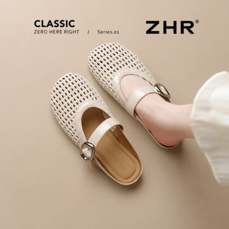 ZHR/则则法式网面编织包头半拖鞋女2026夏新款外穿透气软底一脚蹬