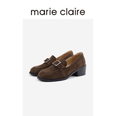 MC女鞋方扣乐福鞋2026年春季方跟圆头焦糖棕单鞋marieclaire女鞋