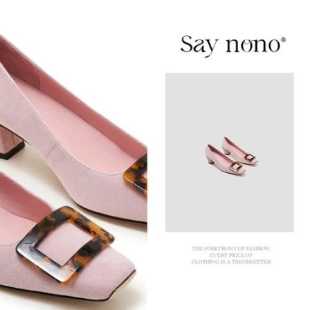 Say  nono  方头方扣浅口简约百搭时髦粗跟单鞋5cm