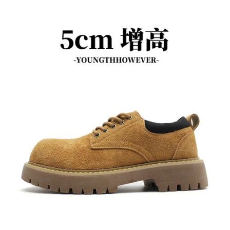 新款时尚复古百搭厚底增高反绒圆头德比鞋棕色1118休闲鞋英伦风