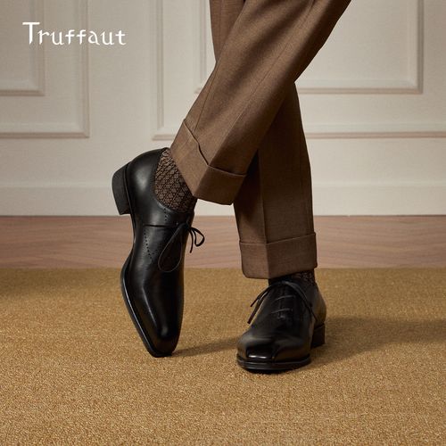 【琴底】Truffaut方头英伦风牛津鞋商务正装男鞋黑色时尚真皮皮鞋主图