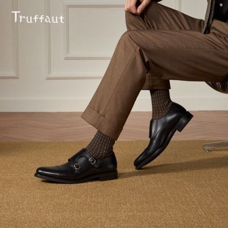 Truffaut固特异男鞋手工孟克鞋男商务正装通勤僧侣鞋真皮搭扣皮鞋