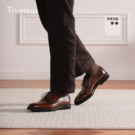 Truffaut固特异手工布洛克皮鞋男商务正装德比鞋英伦复古软底男鞋