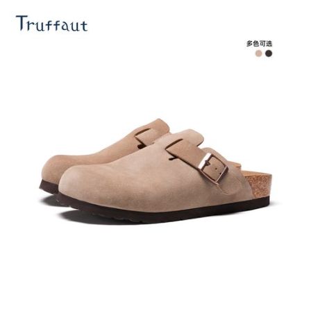 Truffaut勃肯鞋男款真皮反绒厚底半拖通勤休闲鞋防滑包头拖鞋夏季