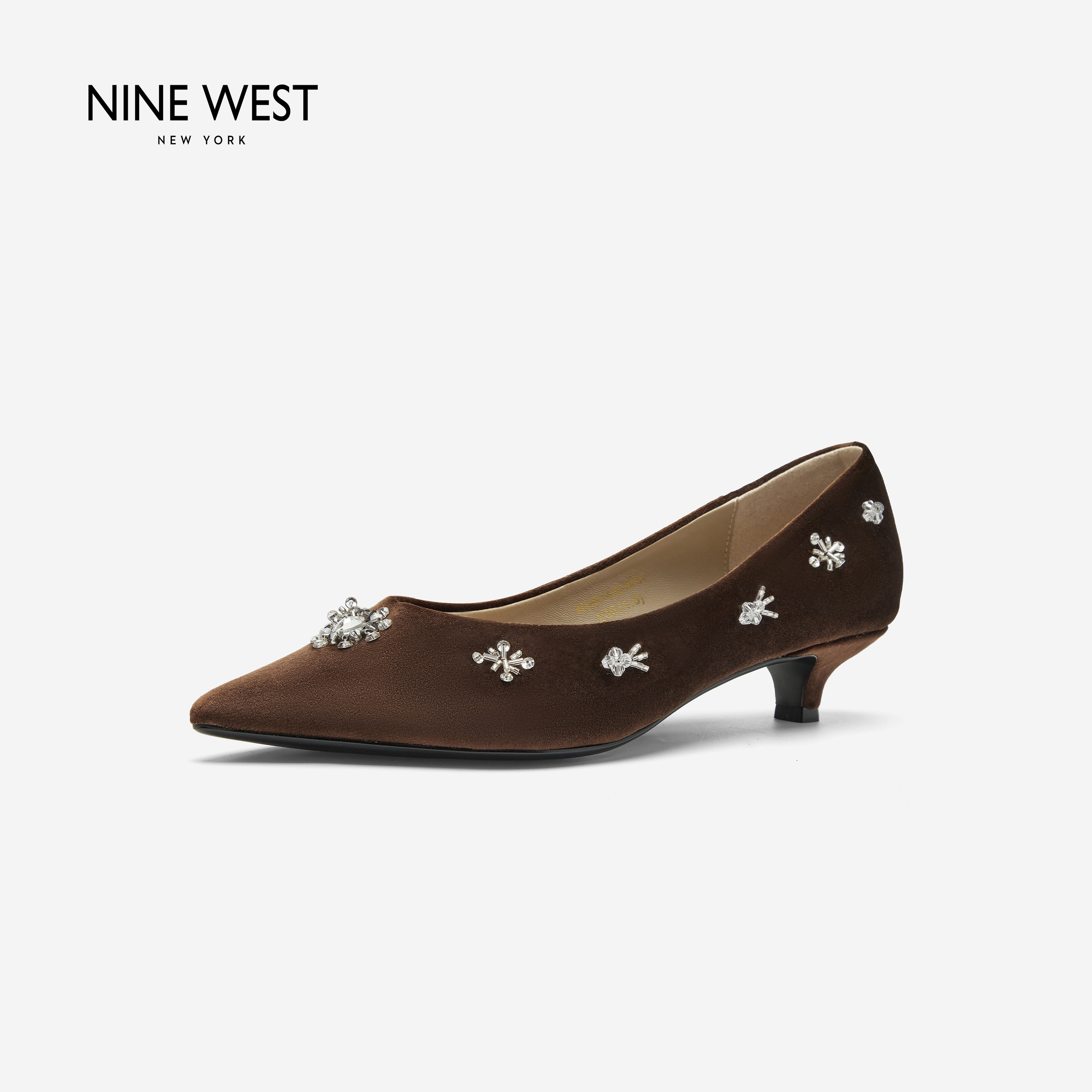 Nine West/玖熙水钻装饰浅口单鞋尖头低跟舒适通勤鞋秋冬气质女鞋主图