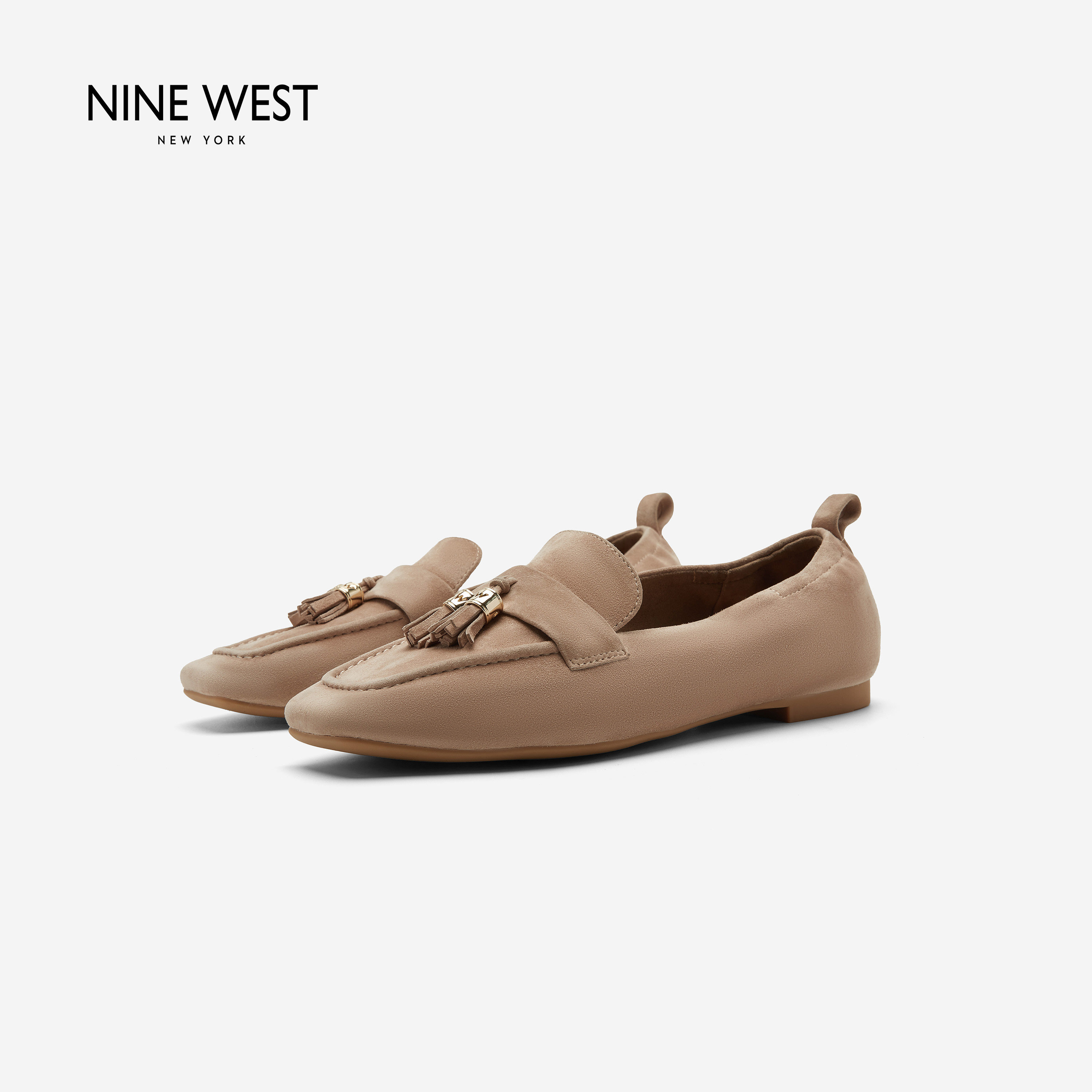 Nine West/玖熙新款流苏乐福鞋女平底气质通勤单鞋羊反绒皮一脚蹬主图
