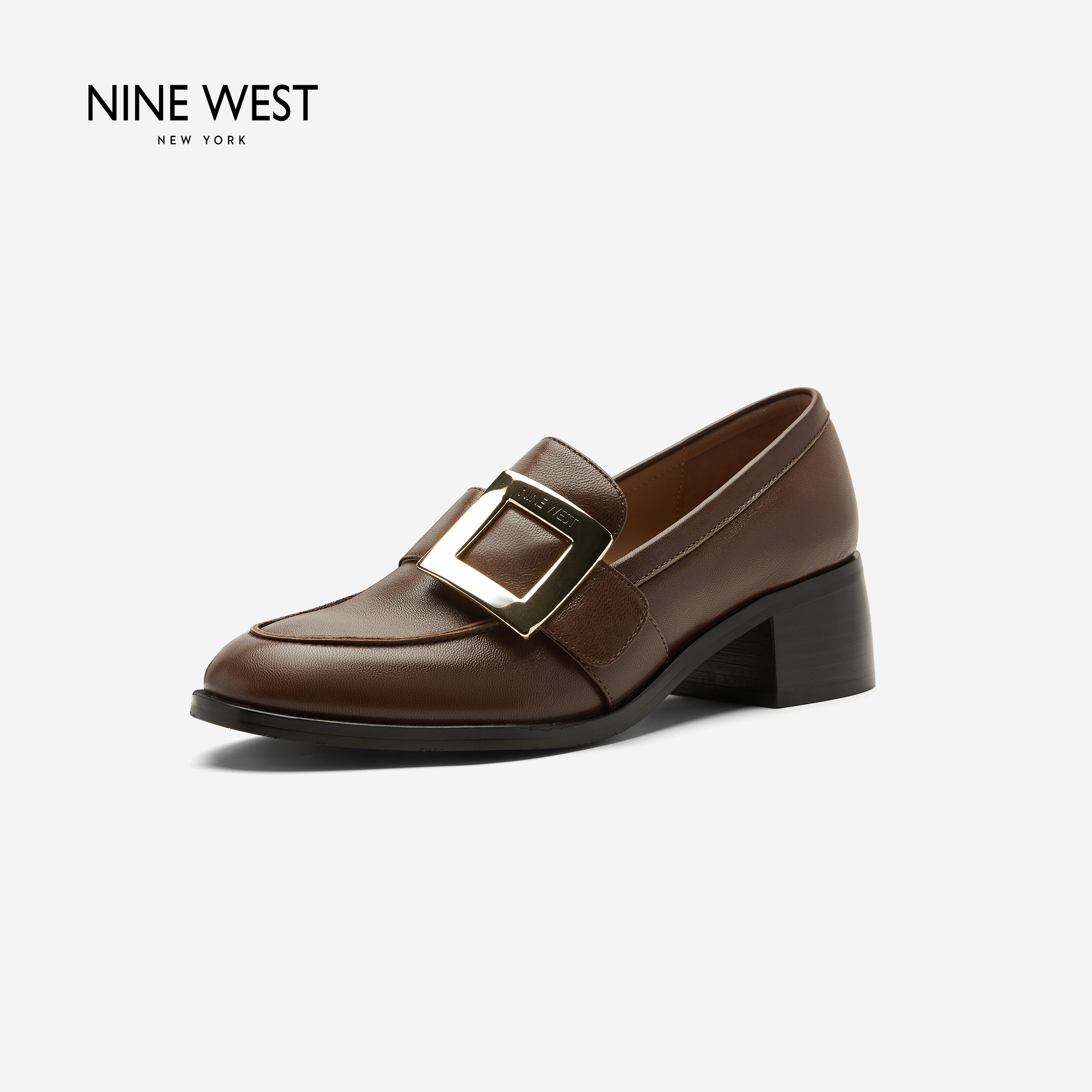 Nine West/玖熙新款2026秋冬英伦风复古搭扣乐福鞋女粗跟百搭单鞋主图