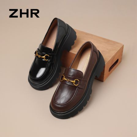 ZHR则则厚底乐福鞋女2026秋新款黑色英伦风一脚蹬小皮鞋增高单鞋