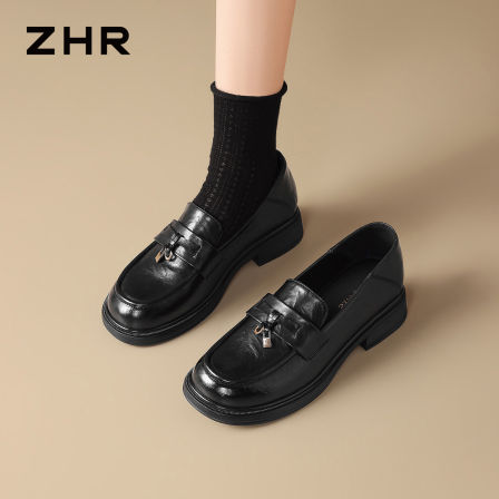 ZHR则则厚底乐福鞋女2026秋季新款黑色英伦风内增高一脚蹬小皮鞋