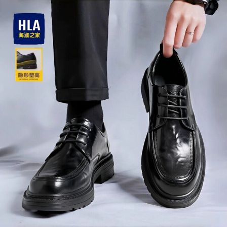 海澜之家男鞋真皮商务休闲皮鞋宽头正装上班面试鞋内增高新郎婚鞋