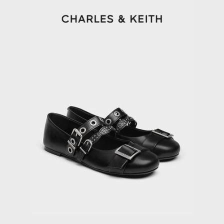 CHARLES & KEITH26秋新品玛丽珍鞋铆钉方扣芭蕾鞋CK1-70920235