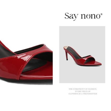 Say  nono 尖头凉拖鞋外穿漆皮高跟细跟新中式时尚凉鞋女7cm