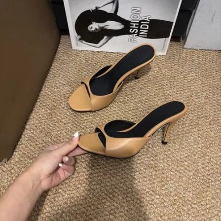 POMORROW旗舰店206新款夏季外穿百搭蝴蝶结高跟女士凉拖中跟凉鞋
