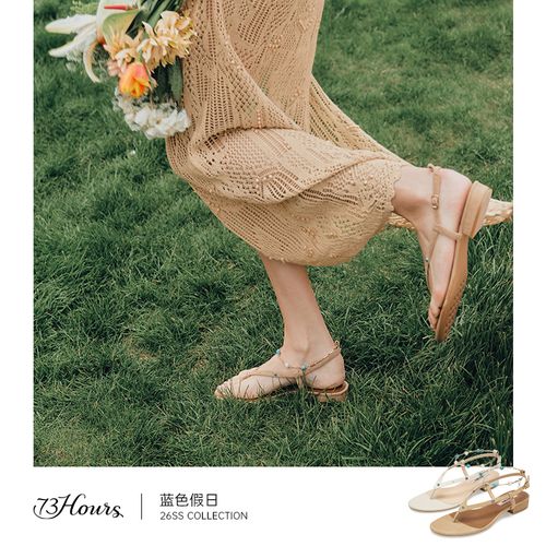 】73hours女鞋蓝色假日2026夏季新款波西米亚风平底夹趾时装凉鞋女主图