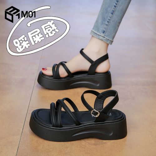 M01凉鞋女夏季新款厚底百搭不累脚黑色休闲轻便软底气质防滑沙滩主图