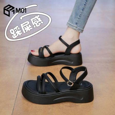 M01凉鞋女夏季新款厚底百搭不累脚黑色休闲轻便软底气质防滑沙滩