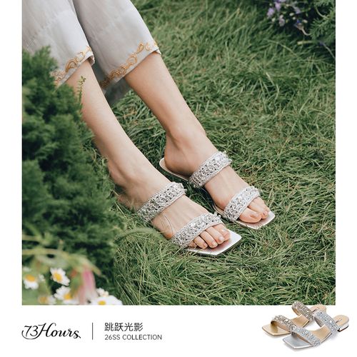 【T】73hours女鞋跳跃光影夏季时尚方跟一字拖高级感拖鞋外穿主图