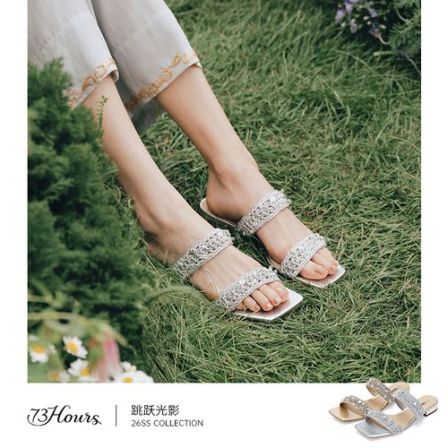 【T】73hours女鞋跳跃光影夏季时尚方跟一字拖高级感拖鞋外穿